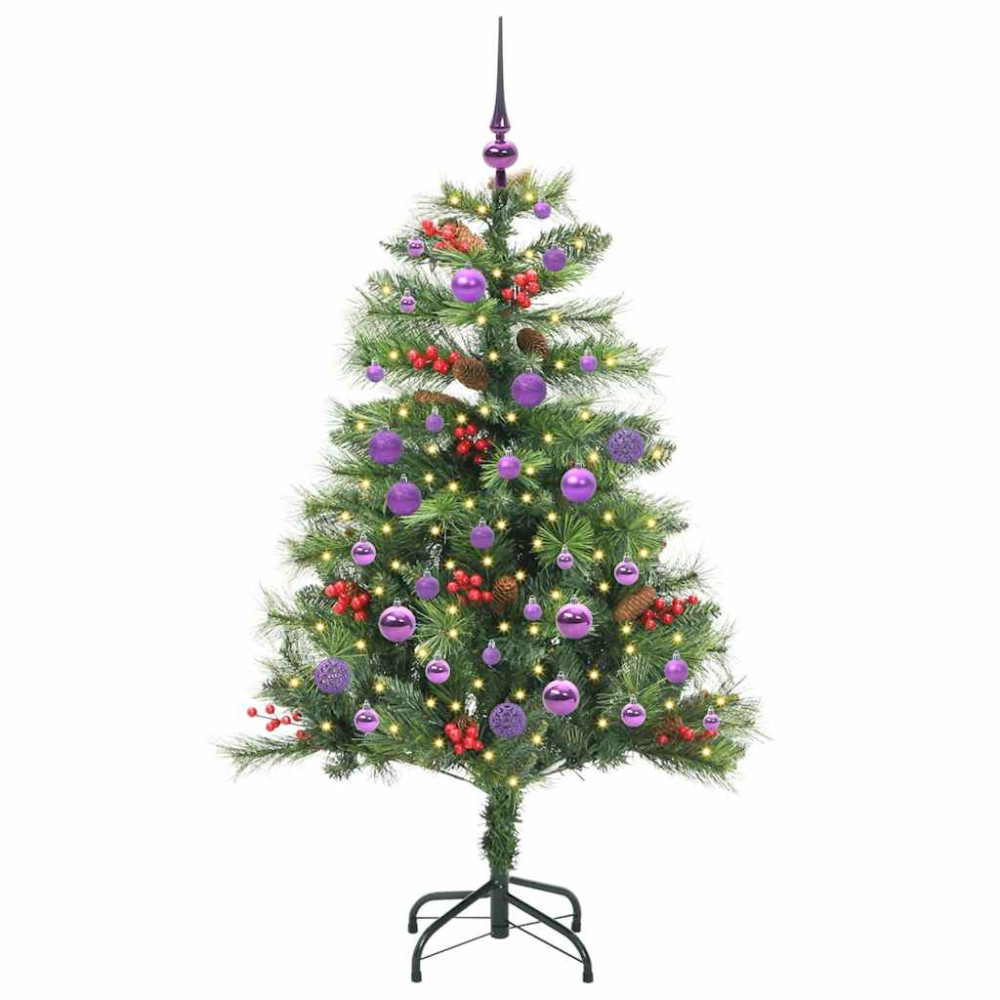 Produktbild för Konstgjord julgran med LED -remsljus Grön 150 cm PVC och metall