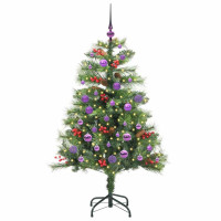 Produktbild för Konstgjord julgran med LED -remsljus Grön 150 cm PVC och metall