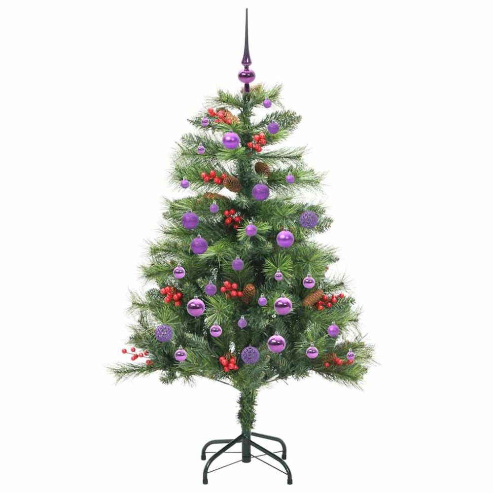 Produktbild för Konstgjord julgran med LED -remsljus Grön 150 cm PVC och metall