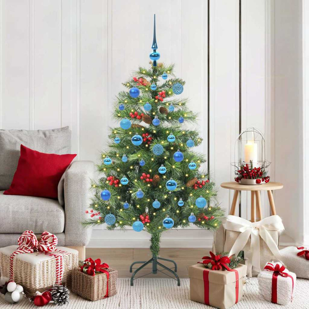 Produktbild för Konstgjord julgran med LED -remsljus Grön 150 cm PVC och metall