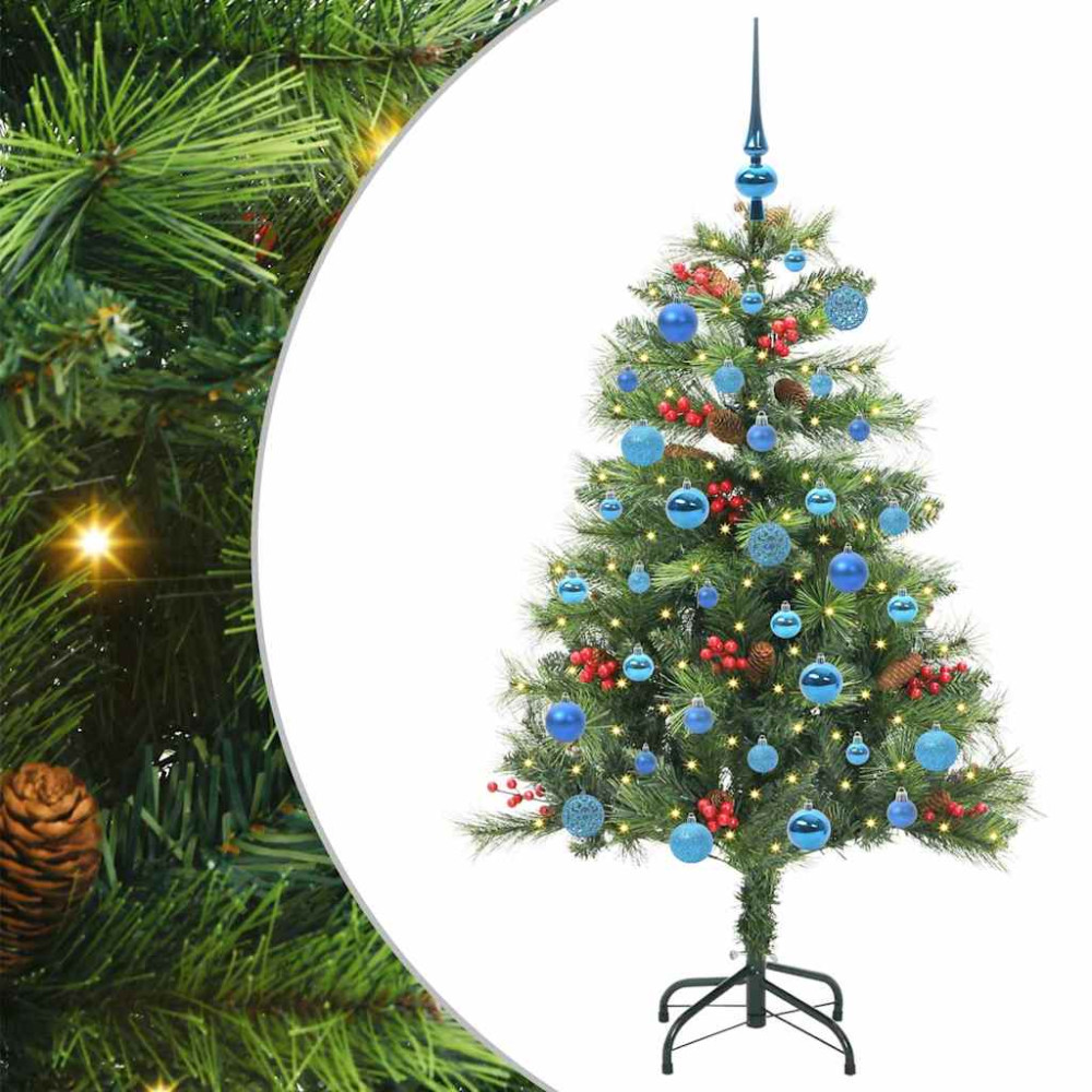 Produktbild för Konstgjord julgran med LED -remsljus Grön 150 cm PVC och metall