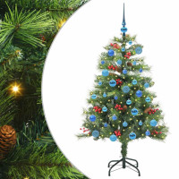 Produktbild för Konstgjord julgran med LED -remsljus Grön 150 cm PVC och metall
