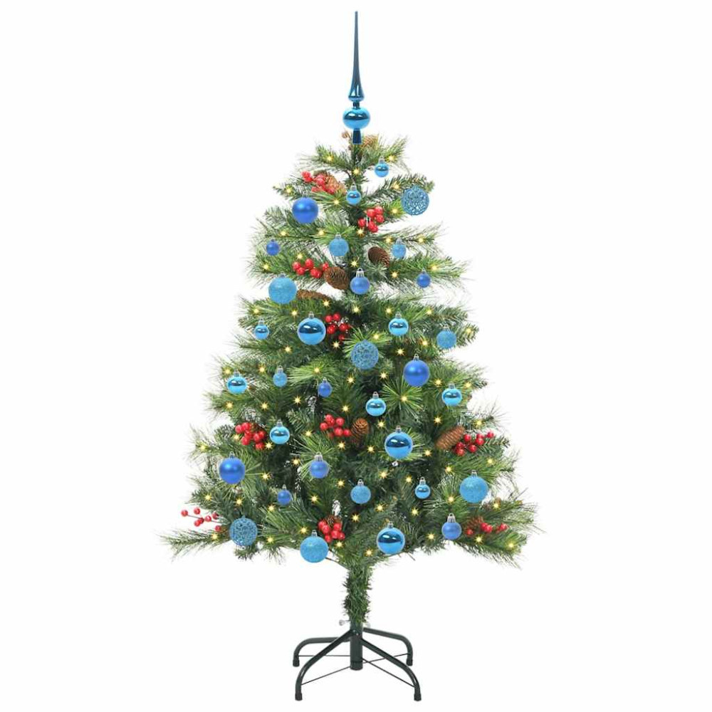 Produktbild för Konstgjord julgran med LED -remsljus Grön 150 cm PVC och metall
