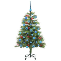 Produktbild för Konstgjord julgran med LED -remsljus Grön 150 cm PVC och metall