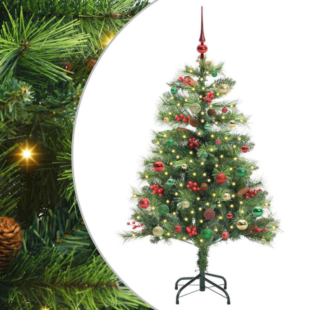 Produktbild för Konstgjord julgran med LED -remsljus Grön 150 cm PVC och metall