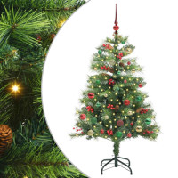 Produktbild för Konstgjord julgran med LED -remsljus Grön 150 cm PVC och metall