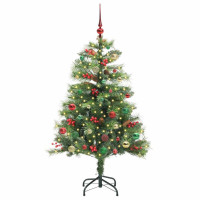 Produktbild för Konstgjord julgran med LED -remsljus Grön 150 cm PVC och metall