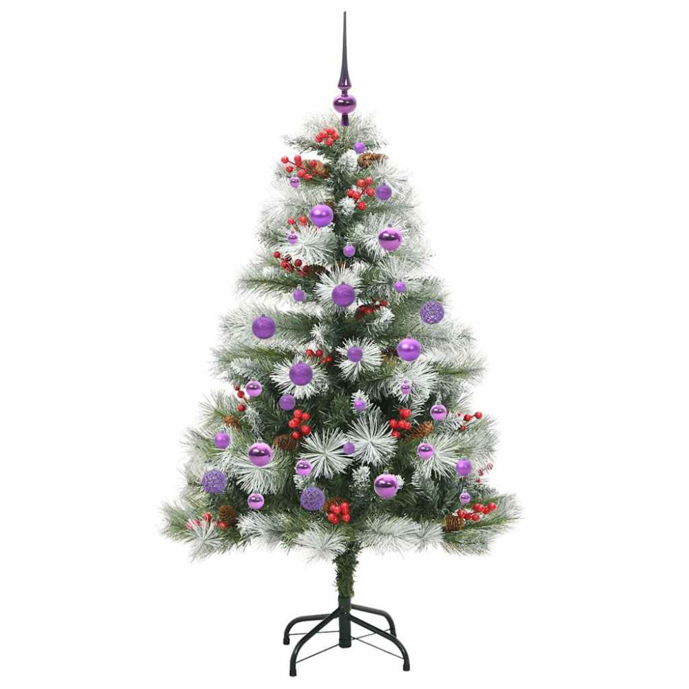 Produktbild för Konstgjord julgran Grön och vit 150 cm PVC och Metall och Plast