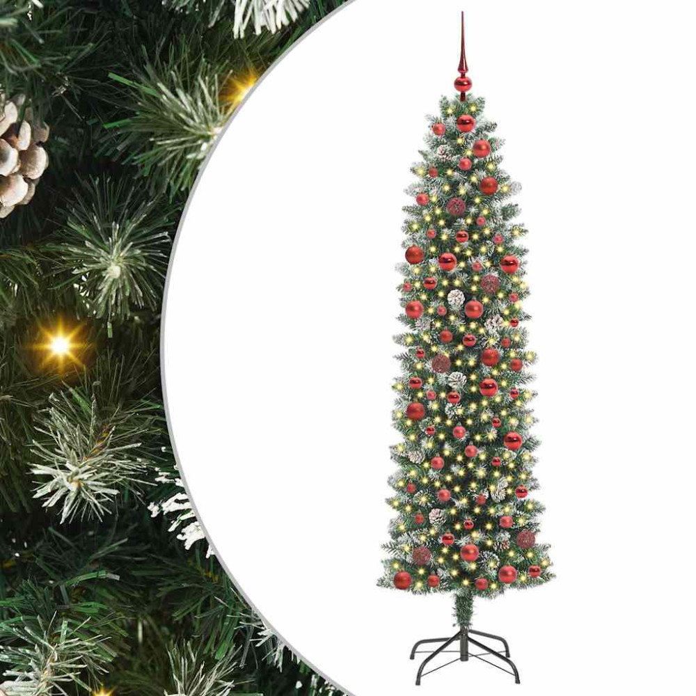 Produktbild för Konstgjort smalt julträd med 300 LED-lampor Grön och Vit 180 cm