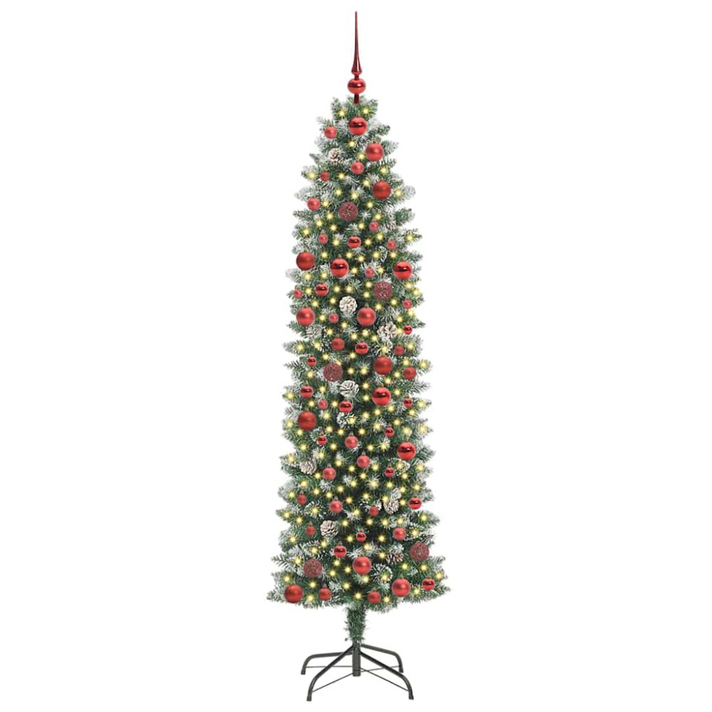 Produktbild för Konstgjort smalt julträd med 300 LED-lampor Grön och Vit 180 cm