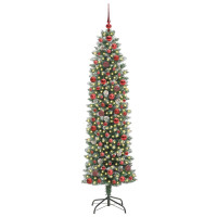 Produktbild för Konstgjort smalt julträd med 300 LED-lampor Grön och Vit 180 cm
