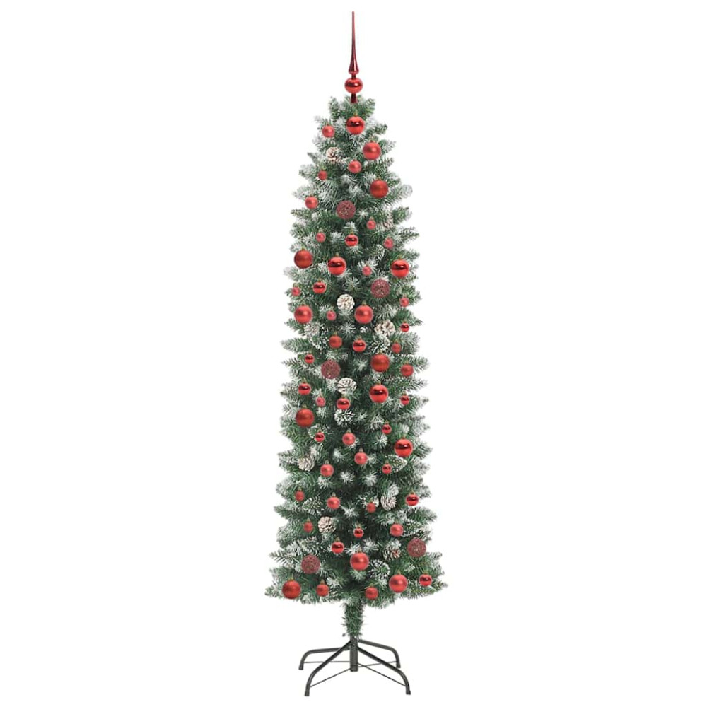 Produktbild för Konstgjort smalt julträd med 300 LED-lampor Grön och Vit 180 cm