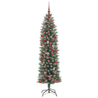 Produktbild för Konstgjort smalt julträd med 300 LED-lampor Grön och Vit 180 cm
