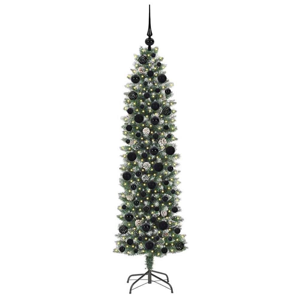Produktbild för Konstgjort smalt julträd med 300 LED-lampor Grön och Vit 180 cm