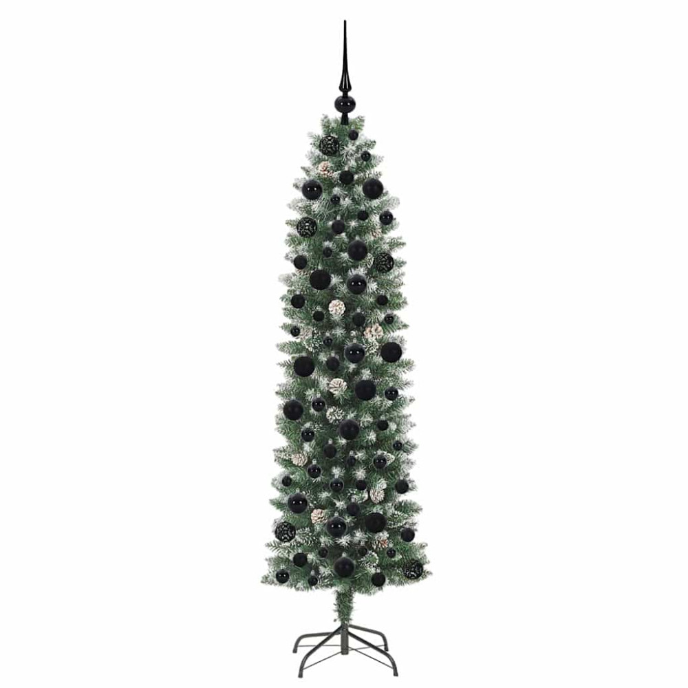 Produktbild för Konstgjort smalt julträd med 300 LED-lampor Grön och Vit 180 cm