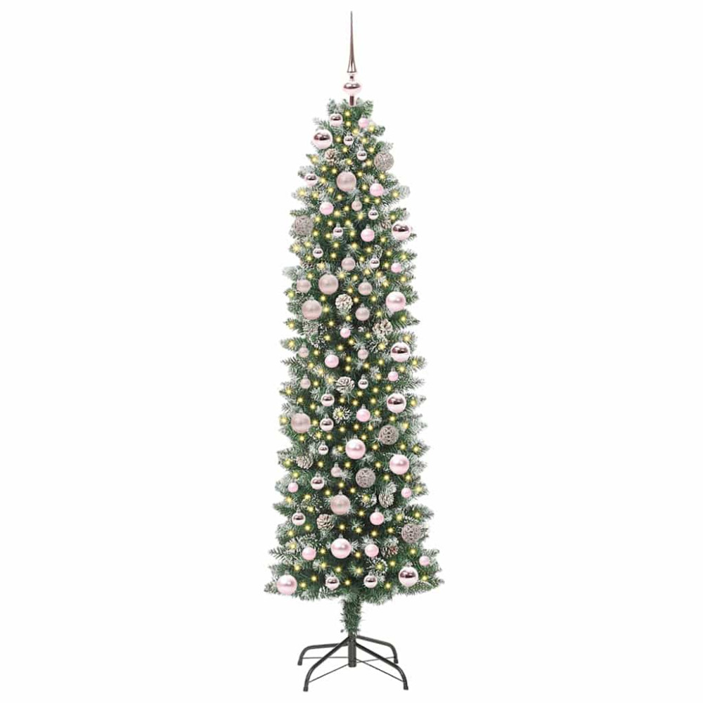 Produktbild för Konstgjort smalt julträd med 300 LED-lampor Grön och Vit 180 cm