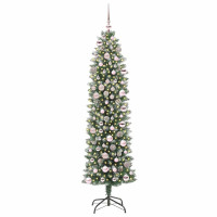 Produktbild för Konstgjort smalt julträd med 300 LED-lampor Grön och Vit 180 cm