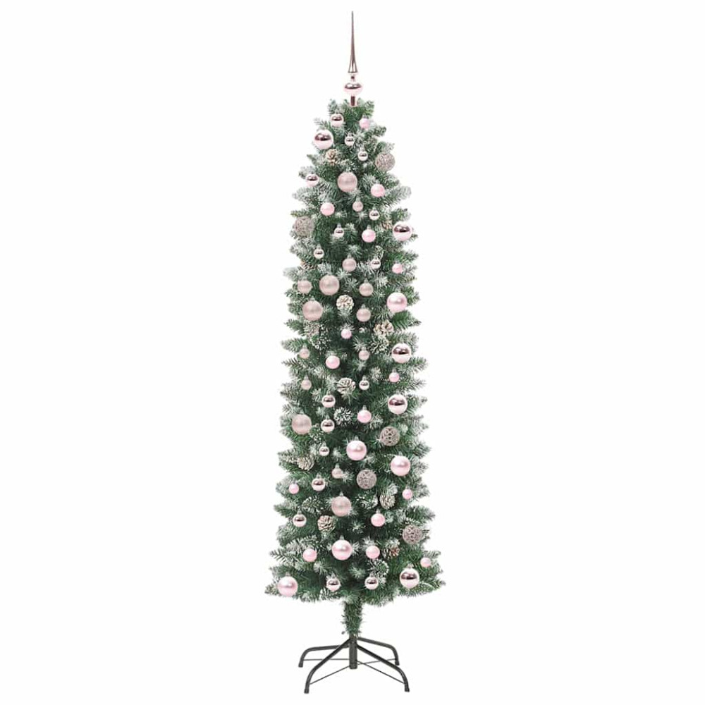 Produktbild för Konstgjort smalt julträd med 300 LED-lampor Grön och Vit 180 cm