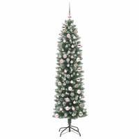 Produktbild för Konstgjort smalt julträd med 300 LED-lampor Grön och Vit 180 cm