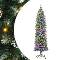 Produktbild för Konstgjort smalt julträd med 300 LED-lampor Grön och Vit 180 cm
