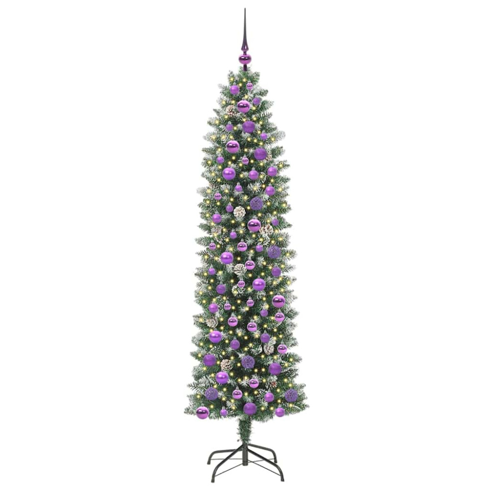 Produktbild för Konstgjort smalt julträd med 300 LED-lampor Grön och Vit 180 cm