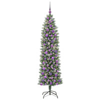 Produktbild för Konstgjort smalt julträd med 300 LED-lampor Grön och Vit 180 cm