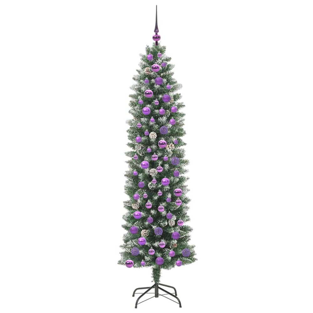 Produktbild för Konstgjort smalt julträd med 300 LED-lampor Grön och Vit 180 cm