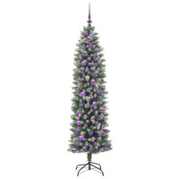 Produktbild för Konstgjort smalt julträd med 300 LED-lampor Grön och Vit 180 cm