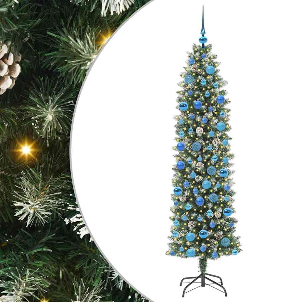 Produktbild för Konstgjort smalt julträd med 300 LED-lampor Grön och Vit 180 cm