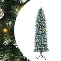 Produktbild för Konstgjort smalt julträd med 300 LED-lampor Grön och Vit 180 cm