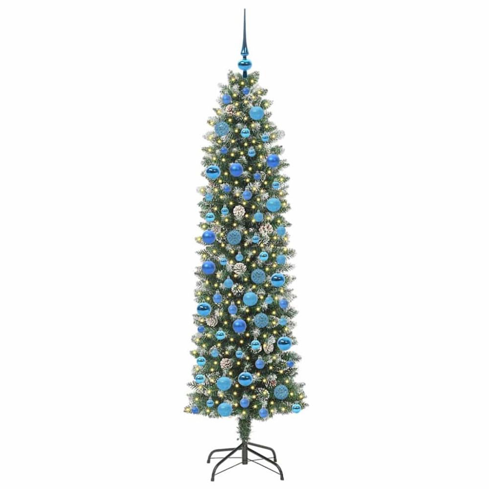 Produktbild för Konstgjort smalt julträd med 300 LED-lampor Grön och Vit 180 cm