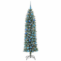 Produktbild för Konstgjort smalt julträd med 300 LED-lampor Grön och Vit 180 cm