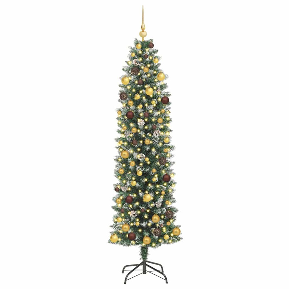 Produktbild för Konstgjort smalt julträd med 300 LED-lampor Grön och Vit 210 cm