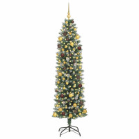 Produktbild för Konstgjort smalt julträd med 300 LED-lampor Grön och Vit 210 cm