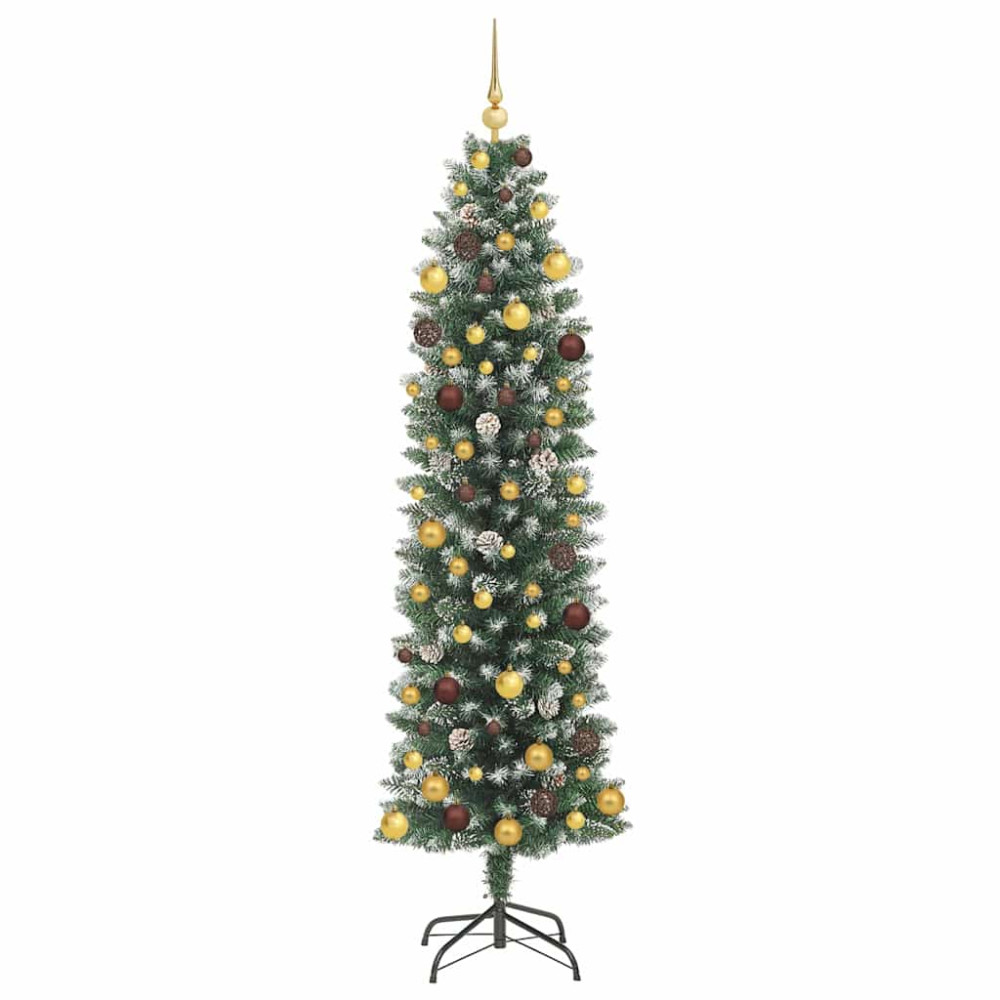 Produktbild för Konstgjort smalt julträd med 300 LED-lampor Grön och Vit 210 cm