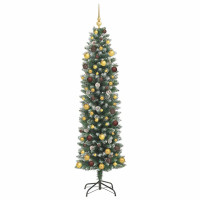 Produktbild för Konstgjort smalt julträd med 300 LED-lampor Grön och Vit 210 cm