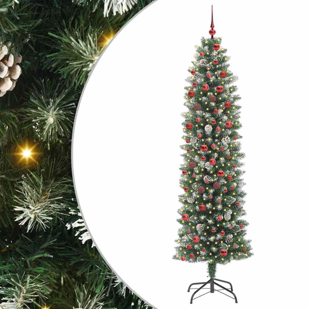 Produktbild för Konstgjort smalt julträd med 300 LED-lampor Grön och Vit 210 cm