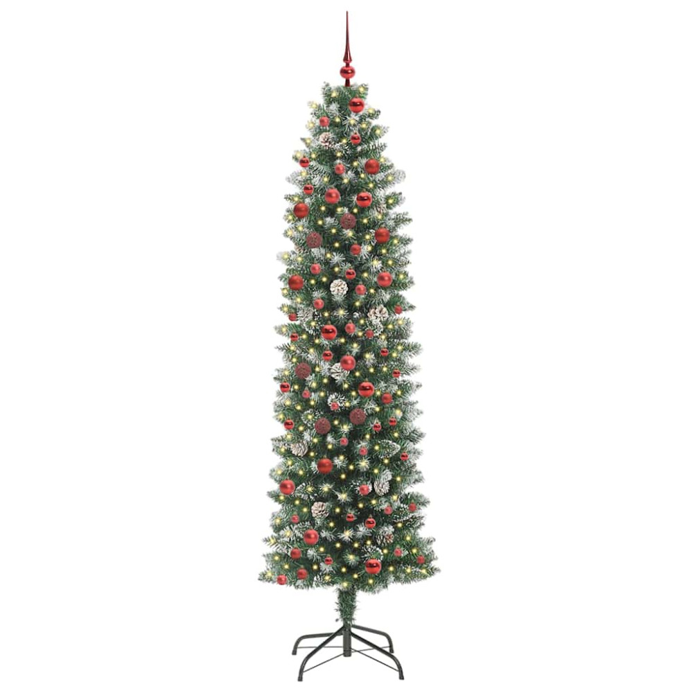Produktbild för Konstgjort smalt julträd med 300 LED-lampor Grön och Vit 210 cm