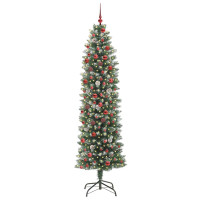 Produktbild för Konstgjort smalt julträd med 300 LED-lampor Grön och Vit 210 cm