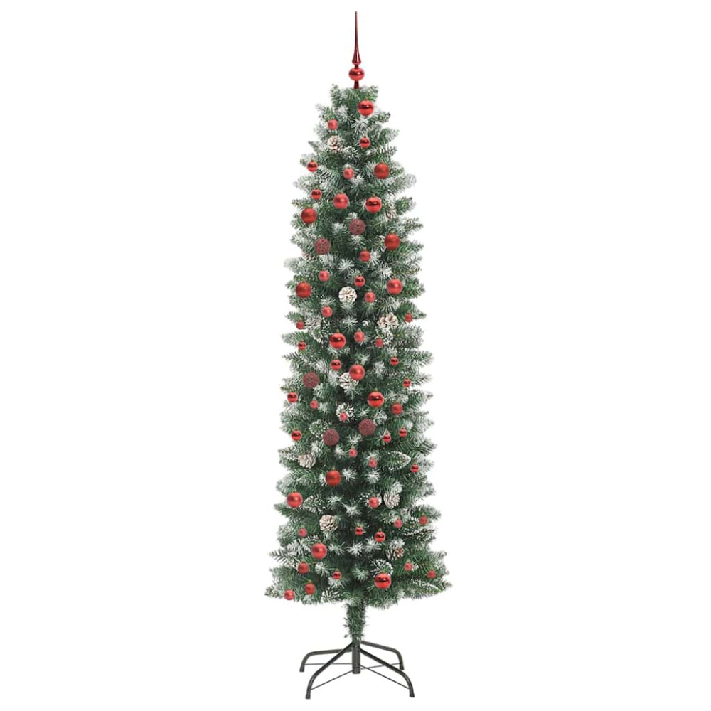Produktbild för Konstgjort smalt julträd med 300 LED-lampor Grön och Vit 210 cm