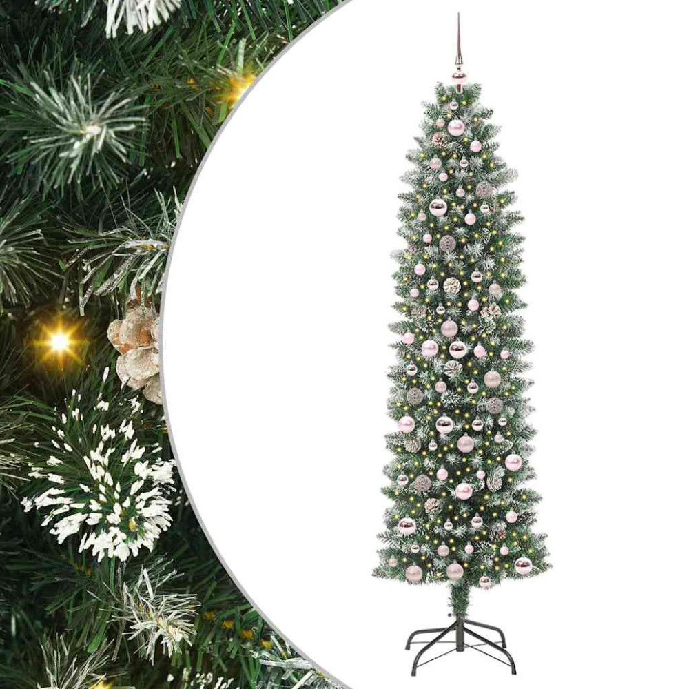 Produktbild för Konstgjort smalt julträd med 300 LED-lampor Grön och Vit 210 cm