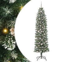 Produktbild för Konstgjort smalt julträd med 300 LED-lampor Grön och Vit 210 cm