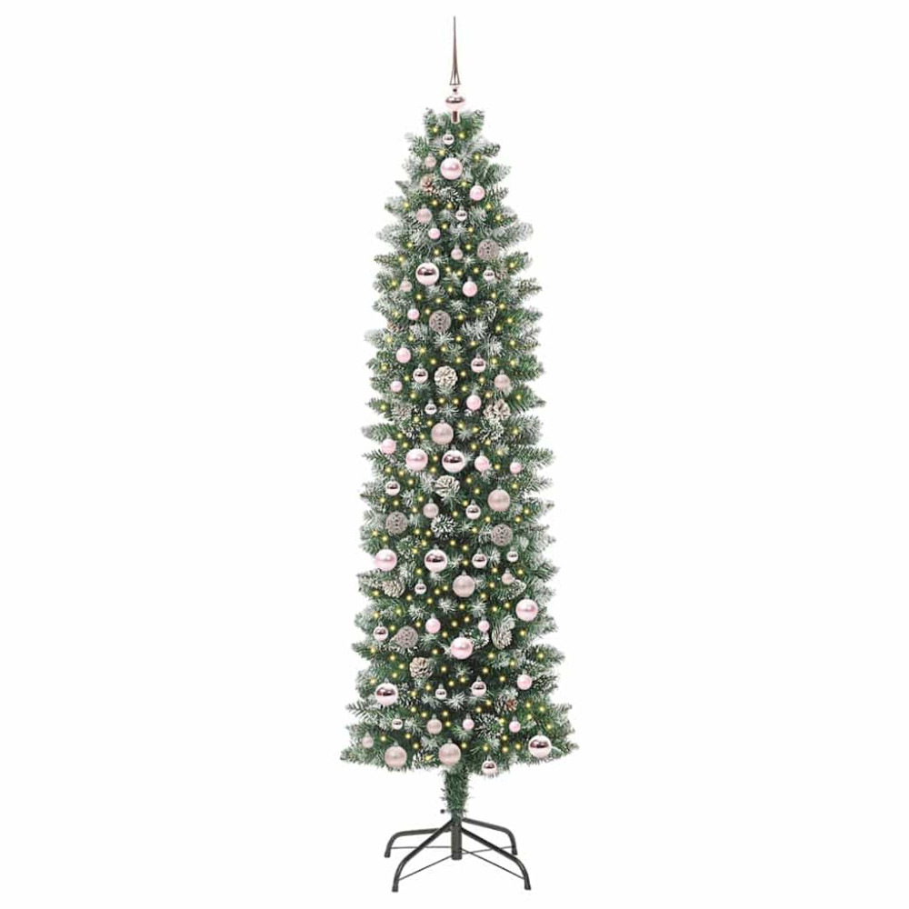 Produktbild för Konstgjort smalt julträd med 300 LED-lampor Grön och Vit 210 cm