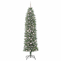 Produktbild för Konstgjort smalt julträd med 300 LED-lampor Grön och Vit 210 cm
