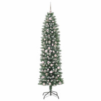 Produktbild för Konstgjort smalt julträd med 300 LED-lampor Grön och Vit 210 cm