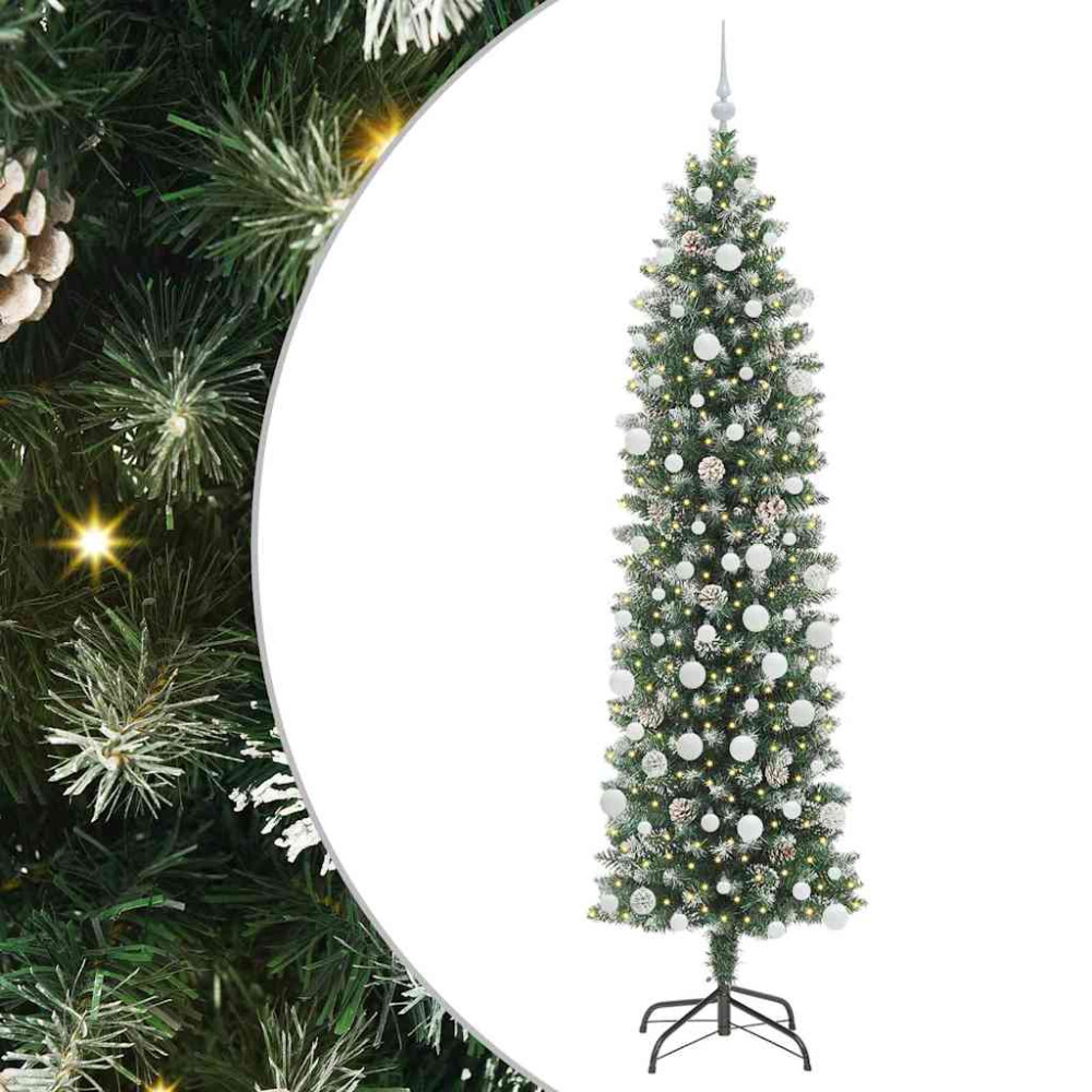 Produktbild för Konstgjort smalt julträd med 300 LED-lampor Grön och Vit 210 cm