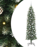Produktbild för Konstgjort smalt julträd med 300 LED-lampor Grön och Vit 210 cm