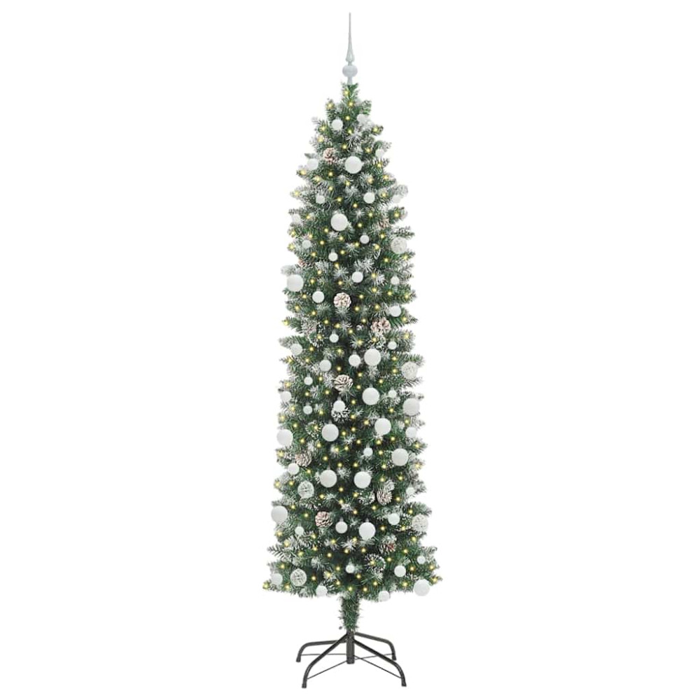 Produktbild för Konstgjort smalt julträd med 300 LED-lampor Grön och Vit 210 cm