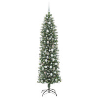 Produktbild för Konstgjort smalt julträd med 300 LED-lampor Grön och Vit 210 cm