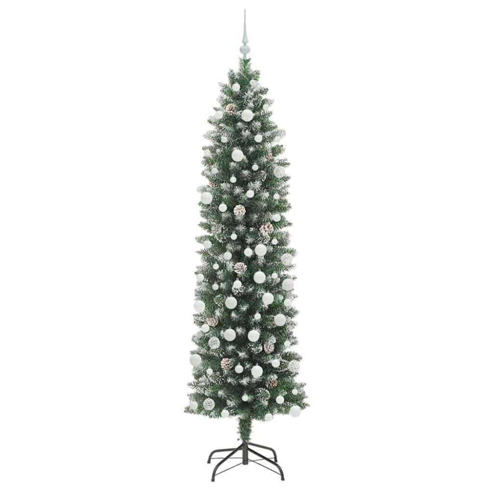 Produktbild för Konstgjort smalt julträd med 300 LED-lampor Grön och Vit 210 cm